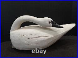 Vintage Pair of Large Hand Carved Wooden Swans With Glass Eyes, Signed F & S