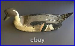 Vintage Pintail Duck Decoy Glass Eyes, Cork Base, Wood Body, Canvas Head