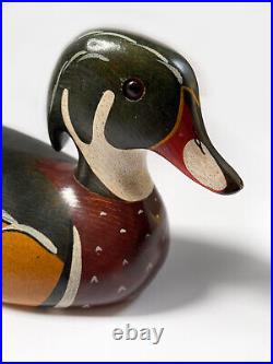 Vintage Thomas Chandler Signed Wood Carved Duck Original Paint Glass Eyes