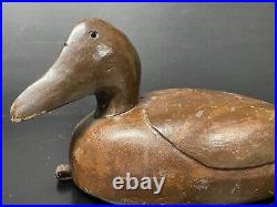 Vintage Wood Eider Duck Decoy Pair, Glass Eyes, Lether Tie loops, Swivel Heads
