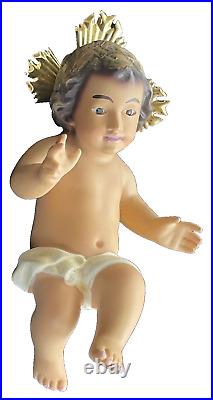 Vtg Bareggio Baby Jesus Figurine Creche Cradle Glass Eyes Manger Nativity Italy