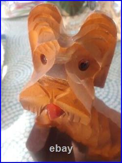 Vtg Folk Art Carved Wood Figural Sculpture 8.5 Sweet Scotish Terrier Glass Eyes