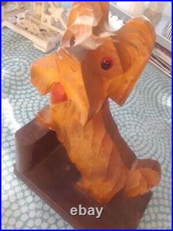 Vtg Folk Art Carved Wood Figural Sculpture 8.5 Sweet Scotish Terrier Glass Eyes
