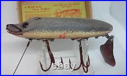 Vtg Heddon FLAPTAIL GRAY MOUSE 7000 GM 4 Wood Glass Eye Topwater fish Lure NOS