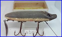 Vtg Heddon FLAPTAIL GRAY MOUSE 7000 GM 4 Wood Glass Eye Topwater fish Lure NOS