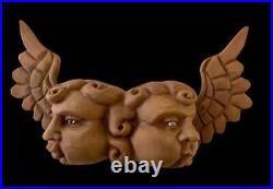 WOOD ANGEL Two Faces Cherub, Mexican Angel Mask GLASS EYES, Windblower Angel #1