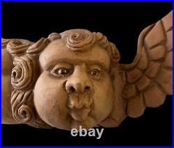 WOOD ANGEL Two Faces Cherub, Mexican Angel Mask GLASS EYES, Windblower Angel #2