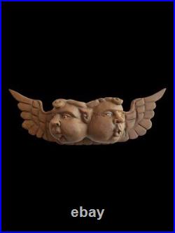 WOOD ANGEL Two Faces Cherub, Mexican Angel Mask GLASS EYES, Windblower Angel #4
