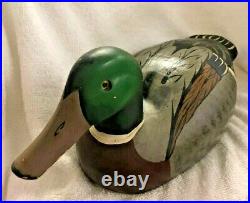 Wood Duck Decoy Hand Carved & Painted With Glass Eyes